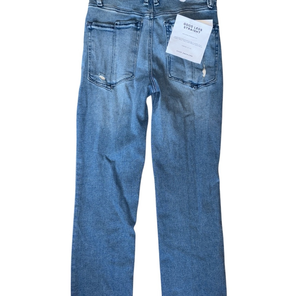 Good American Good Legs Straight Fit Mid Rise Raw Hem 27.5” Inseam Size 2/26 NWT - Picture 4 of 9